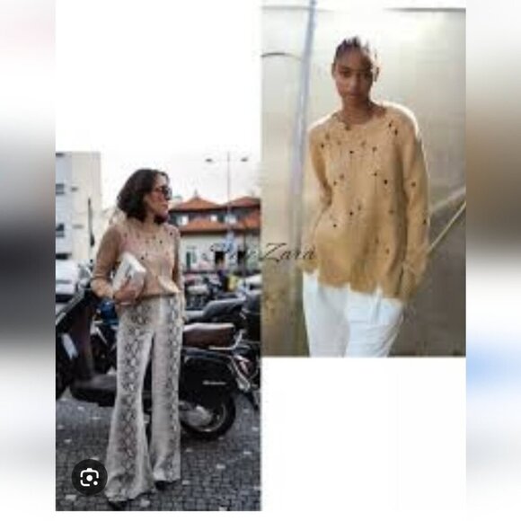 Elegant Beige Sweater with Floral Accents - Picture 2 of 8